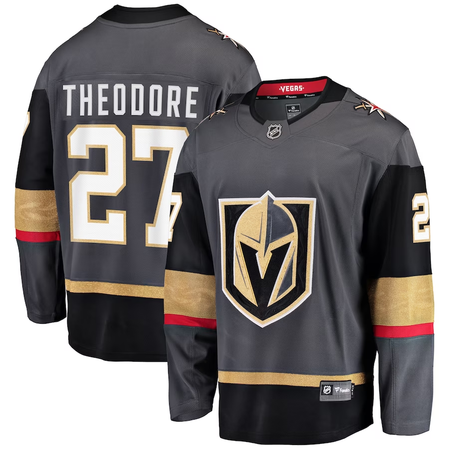 Men's Vegas Golden Knights Shea Theodore #27 Gray Alternate Breakaway Jersey